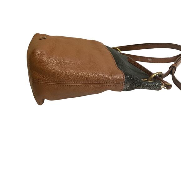 Vintage 90s FOSSIL Black Glitter Suede & Brown Leather Crossbody - Picture 4 of 11